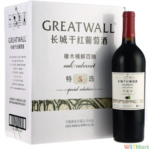 长城（GreatWall）红酒 特选5年橡木桶解百纳干红葡萄酒 整箱装 750ml*6瓶