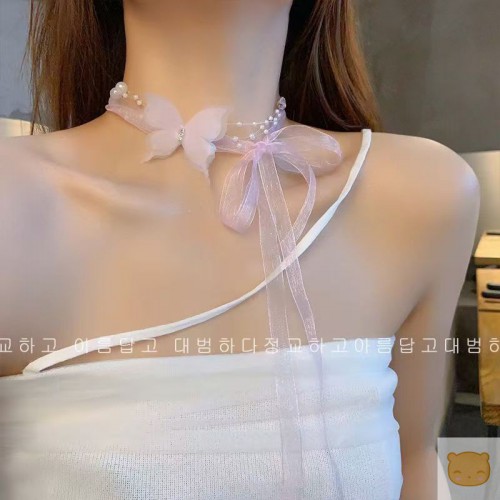 项链手链两用复古黑色花朵绑带项圈法式仙气山茶花小众甜美颈链女